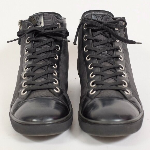 Louis Vuitton 8 US 9 black sneakers high top black Damier LOGO PRINT - Picture 3 of 14